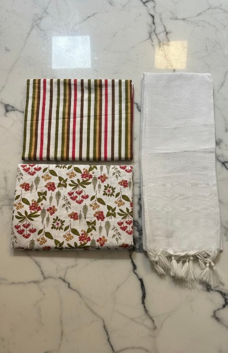 premium 2.5 meter floral multi color top &2.5 meter bottom fabric set with white dupatta | stylish dress material for women