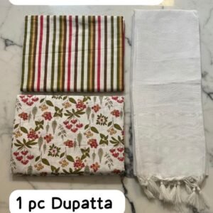 Home premium 2.5 meter floral multi color top &2.5 meter bottom fabric set with white dupatta | stylish dress material for women