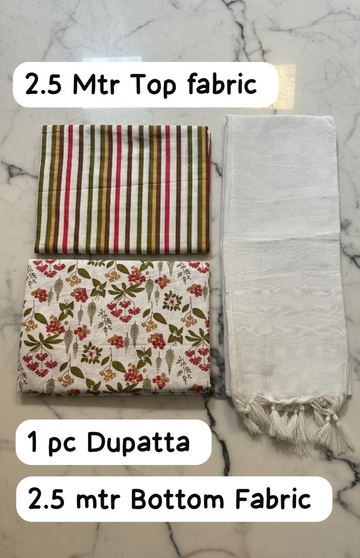 premium 2.5 meter floral multi color top &2.5 meter bottom fabric set with white dupatta | stylish dress material for women