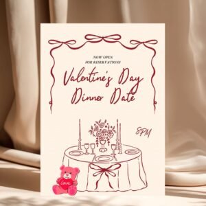 Home valentine’s day dinner date invitation card | romantic dinner invite | printable love card downloadable